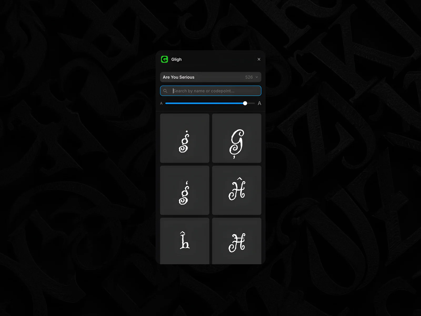 Second Gligh marketplace graphic, settings view