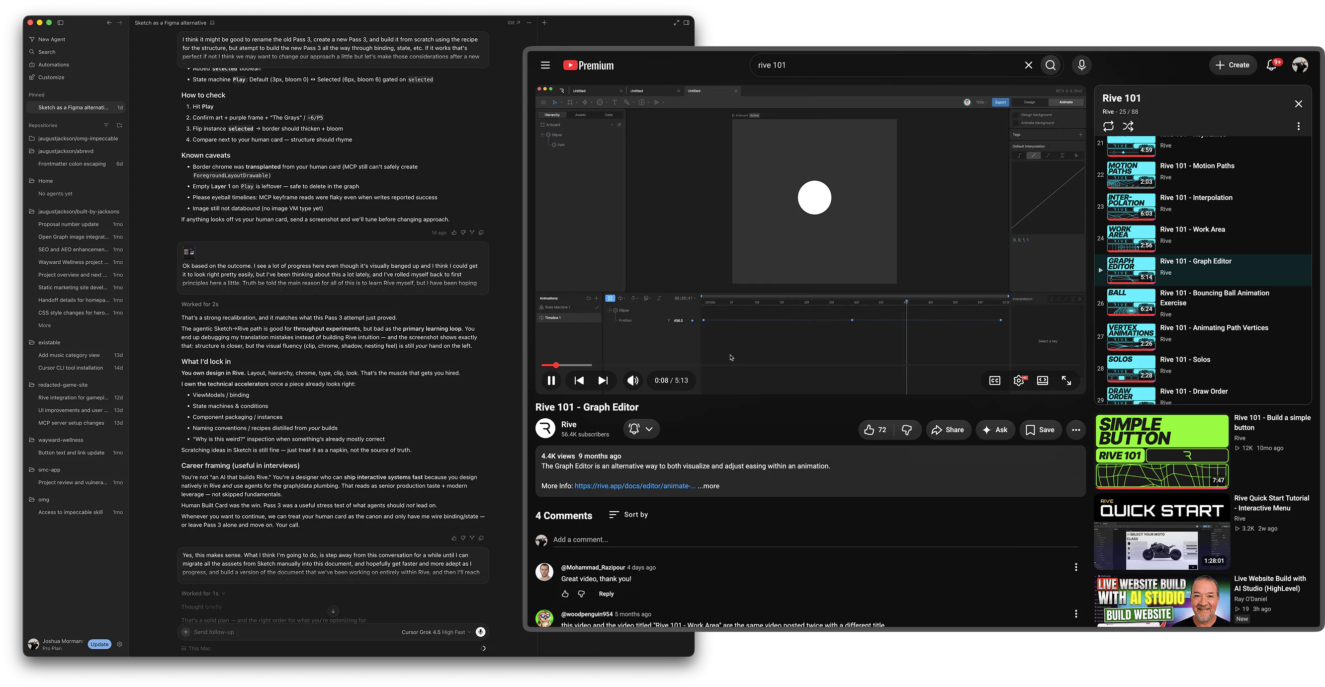 Cursor with Grok 4.5 helping skill up to understand Rive.