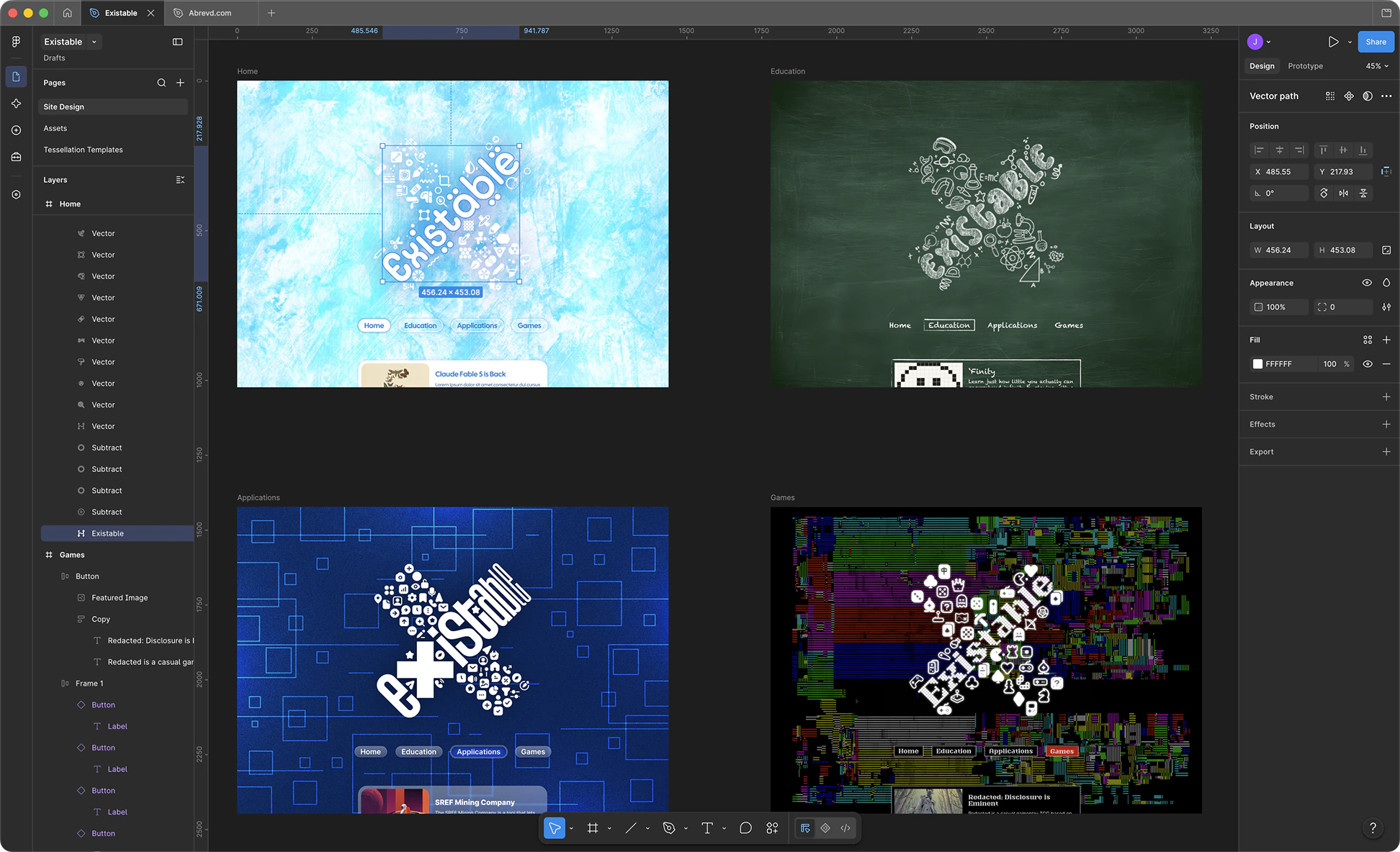 The Existable layouts in Figma before the Fable 5 build